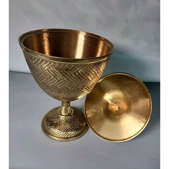 Bombay‎ Solid Brass Footed Urn Compote Jar w/ Lid 9.5" Ornate Detail 90s Vintage - Picture 4 of 10